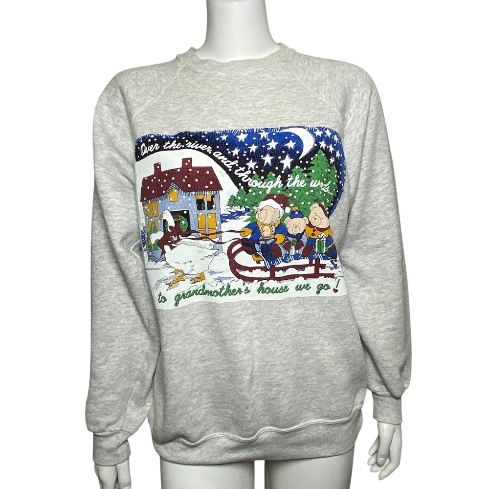 Vintage 90s Christmas Sweatshirt Grandmothers House Lyrics Adult Size L Gray